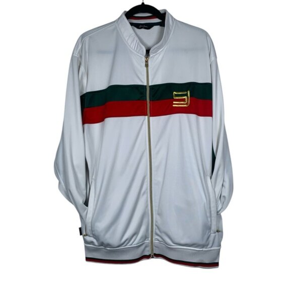 Vintage Sean John White Red Green Stripe Luxury Style Track Jacket Size XL EUC - Picture 1 of 7